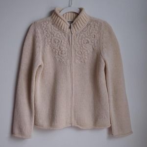 Cream Knit Zip Up Sweater